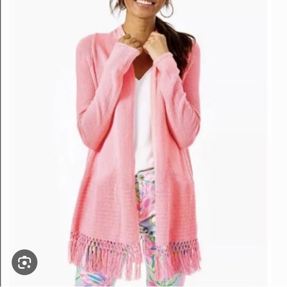 Lilly Pulitzer Coral Pink Fringed Cardigan